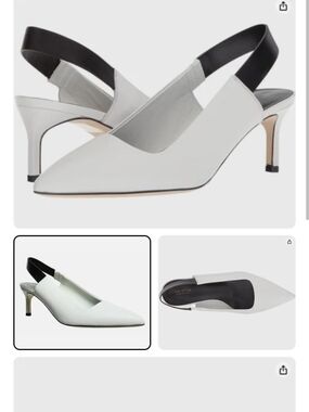 Via Spiga White Pointed Slingback Kitten Heel with Black Strap
